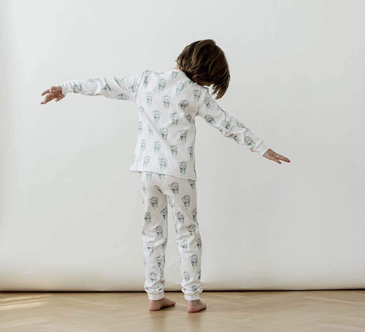 2-delad pyjamas i ekologisk bomull med vargar Pyjamas