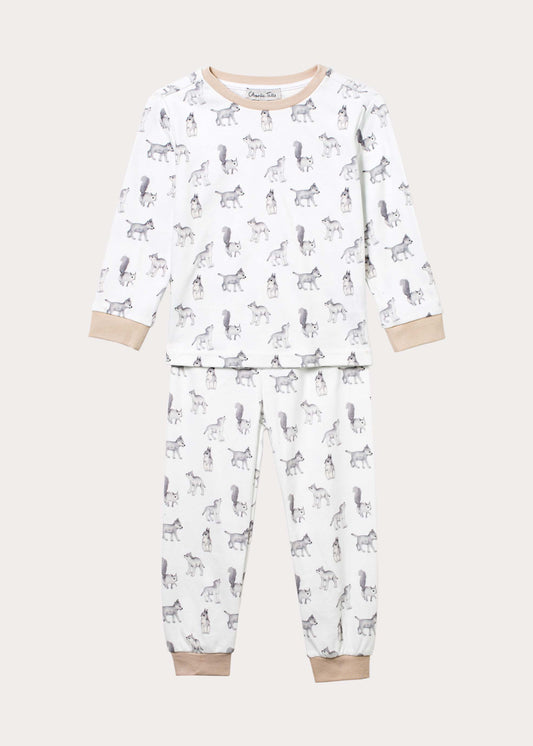 Pyjamas i ekologisk bomull med ekorre och varg