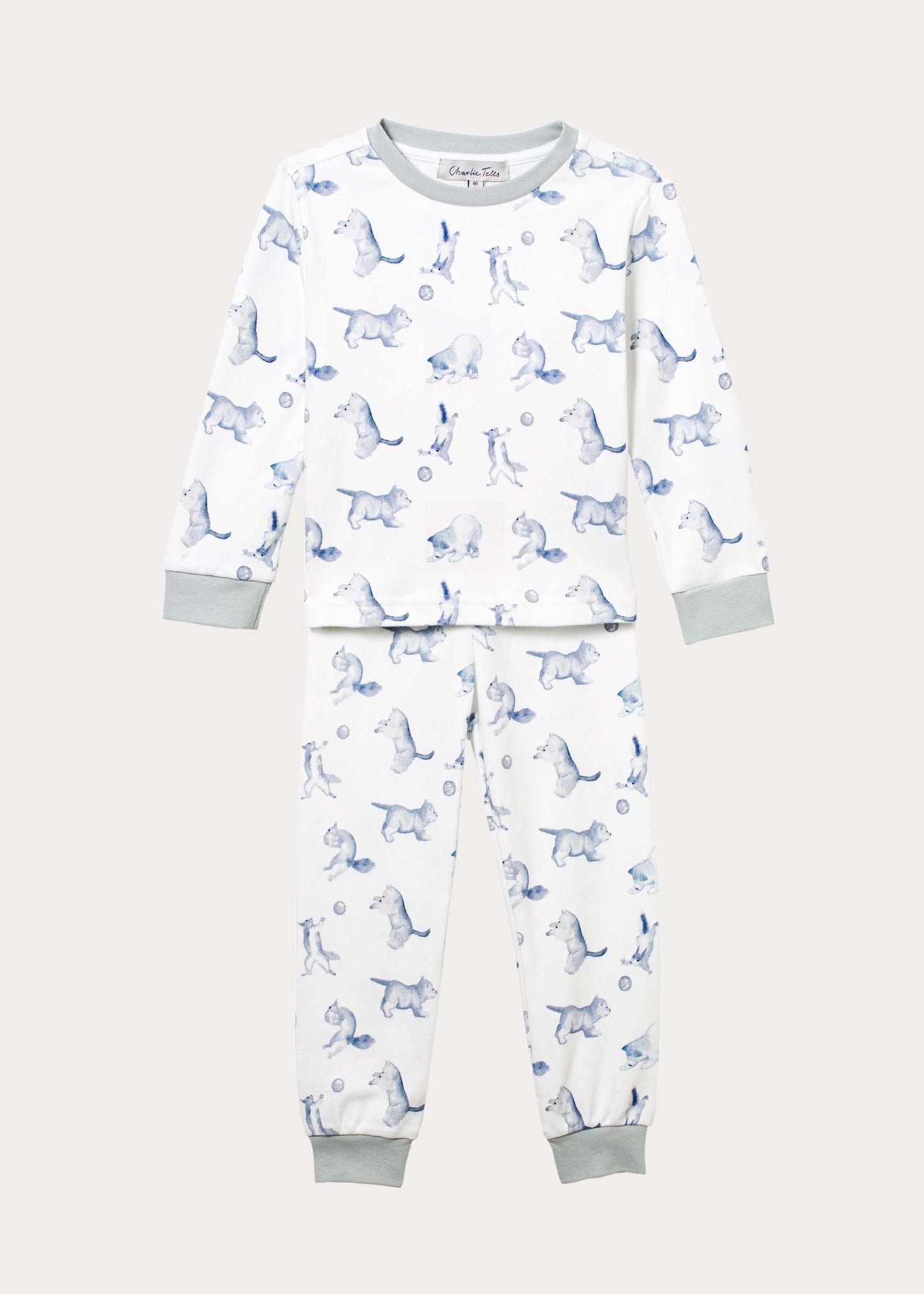 Pyjamas i ekologisk bomull med varg och ekorre