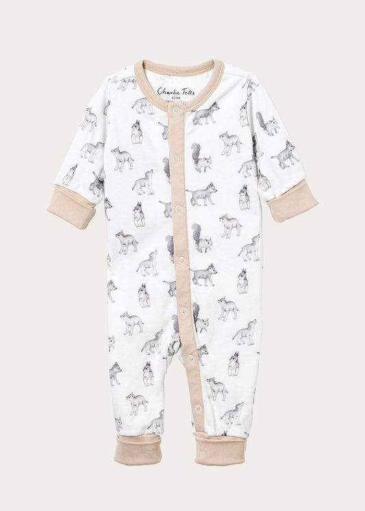 Pyjamas för baby i ekologisk bomull med ekorre och varg