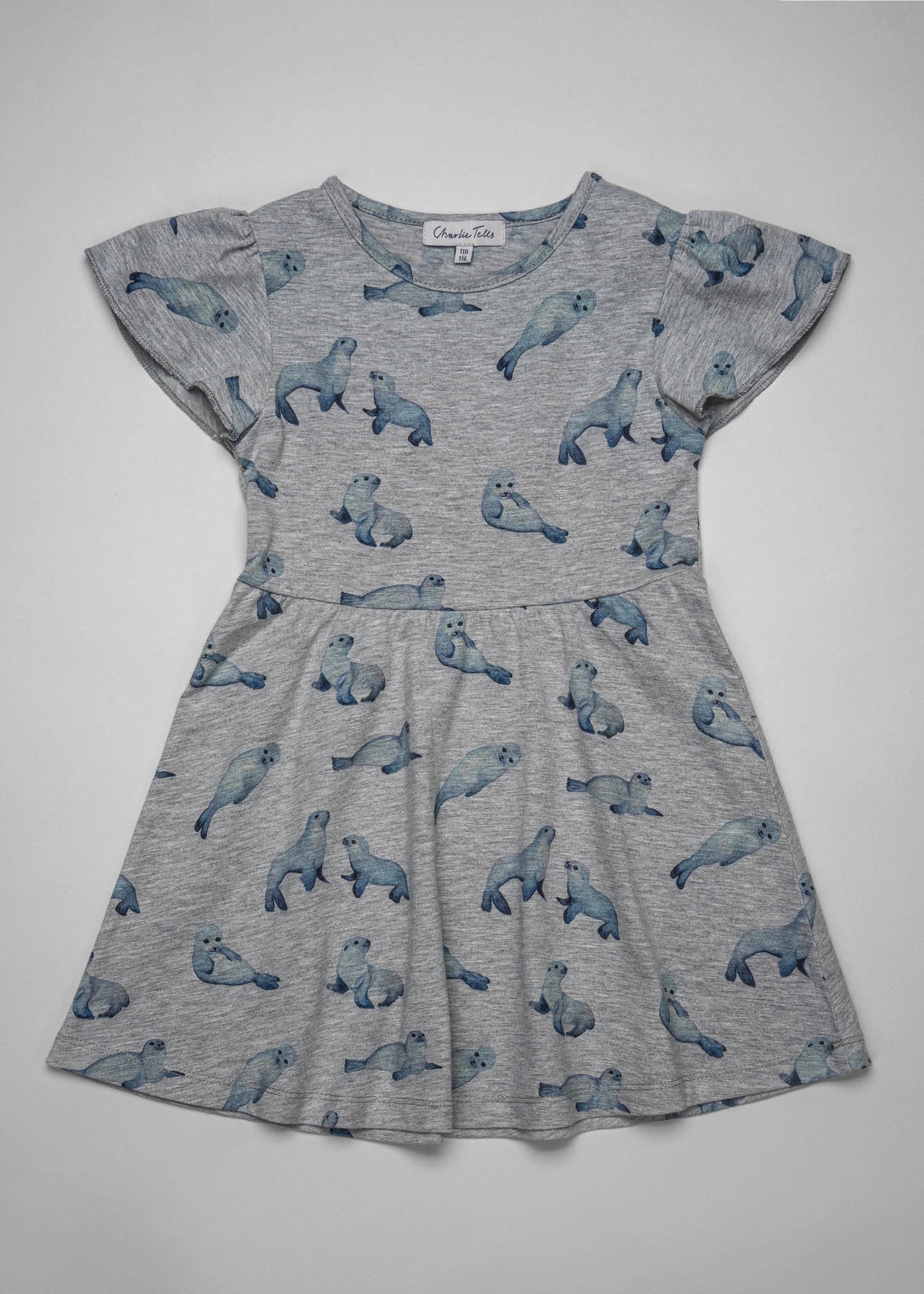 Dress with butterfly sleeve and seal print