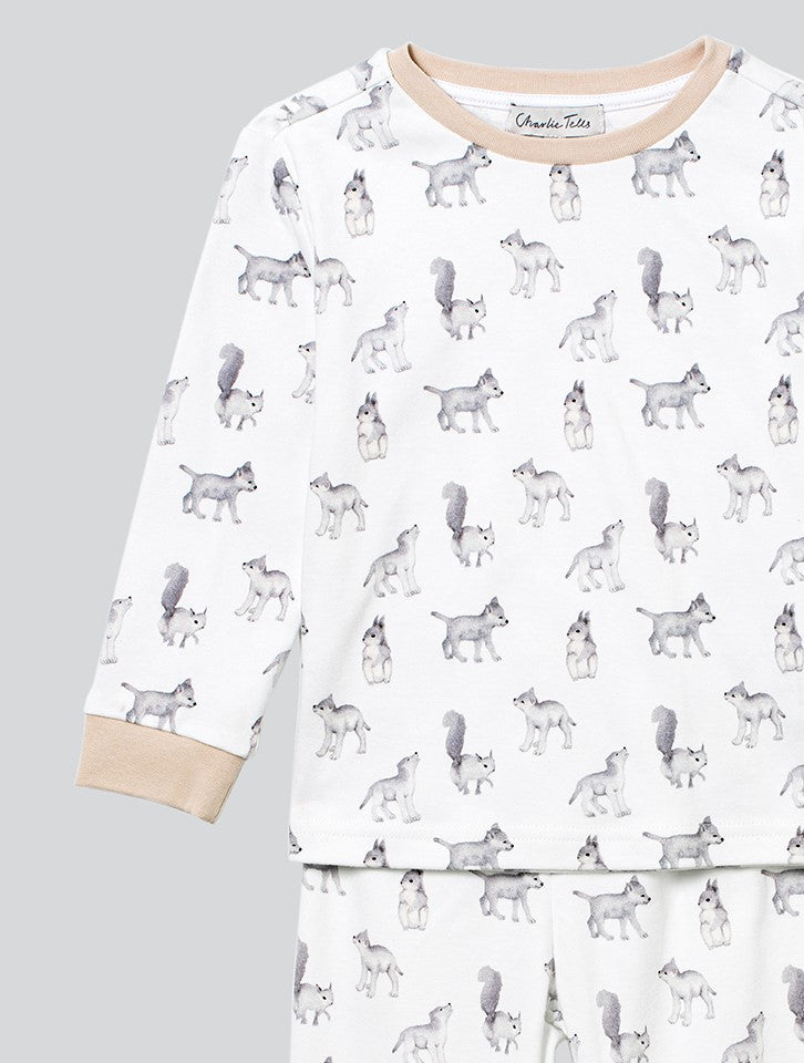 Pyjamas i ekologisk bomull med ekorre och varg