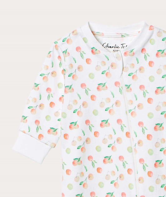 Pyjamas med fot för baby i ekologisk bomull med äpplen Pyjamas baby