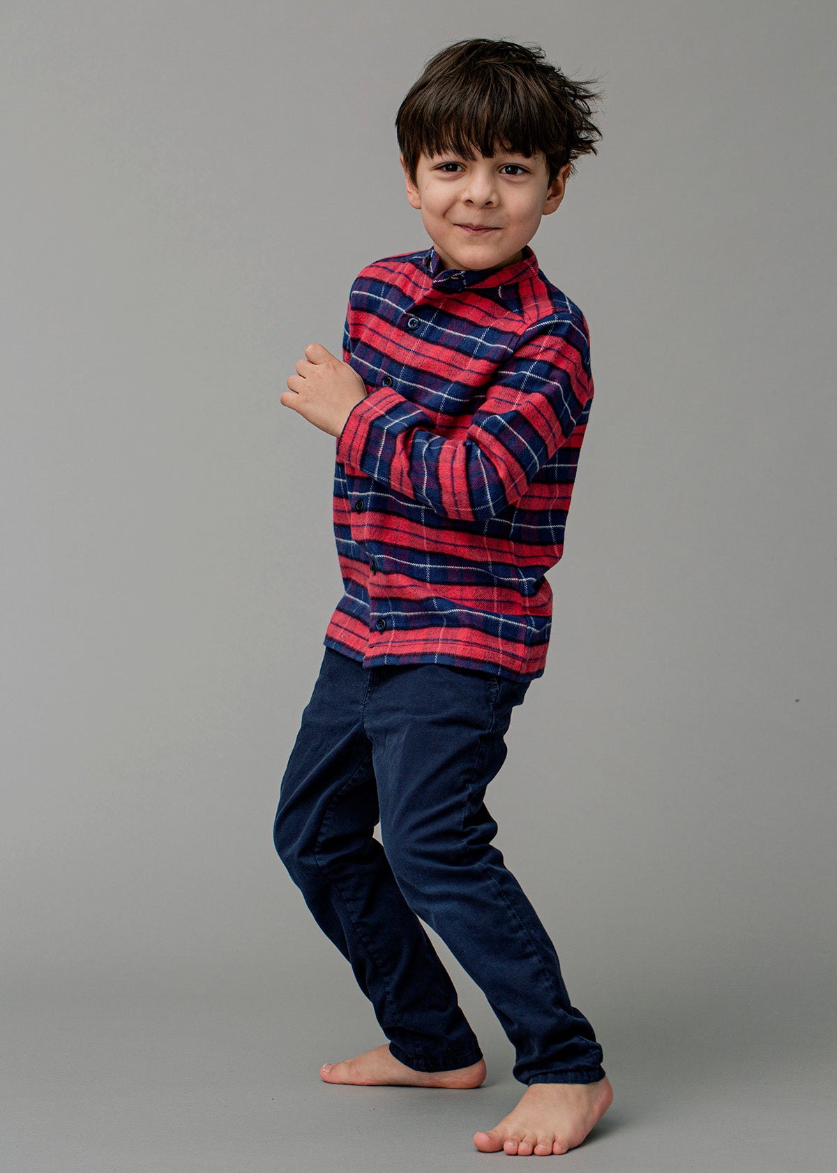 Rutig skjorta med liten krage Baby och småbarn