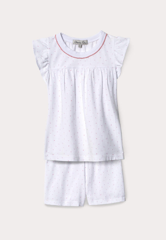 Kort pyjamasset i mjuk modalmix med broderi och rosa blomma Pyjamas