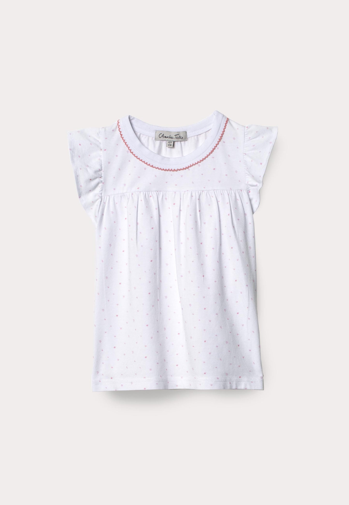 Kort pyjamasset i mjuk modalmix med broderi och rosa blomma Pyjamas