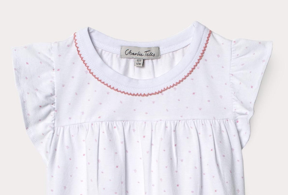 Kort pyjamasset i mjuk modalmix med broderi och rosa blomma Pyjamas