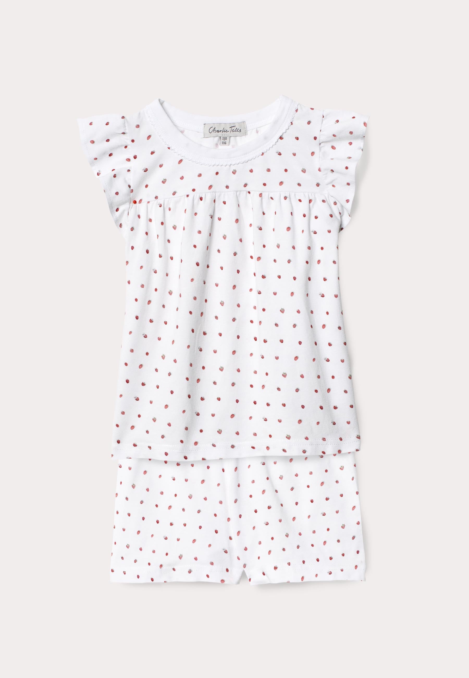 Kort pyjamasset i mjuk modalmix med broderi och smultron Pyjamas