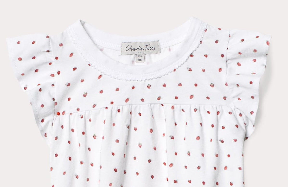 Kort pyjamasset i mjuk modalmix med broderi och smultron Pyjamas