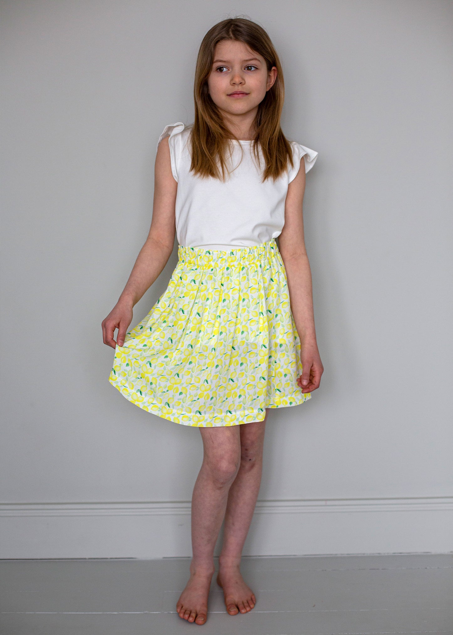 A-line skirt with lemons and Top with butterfly arm