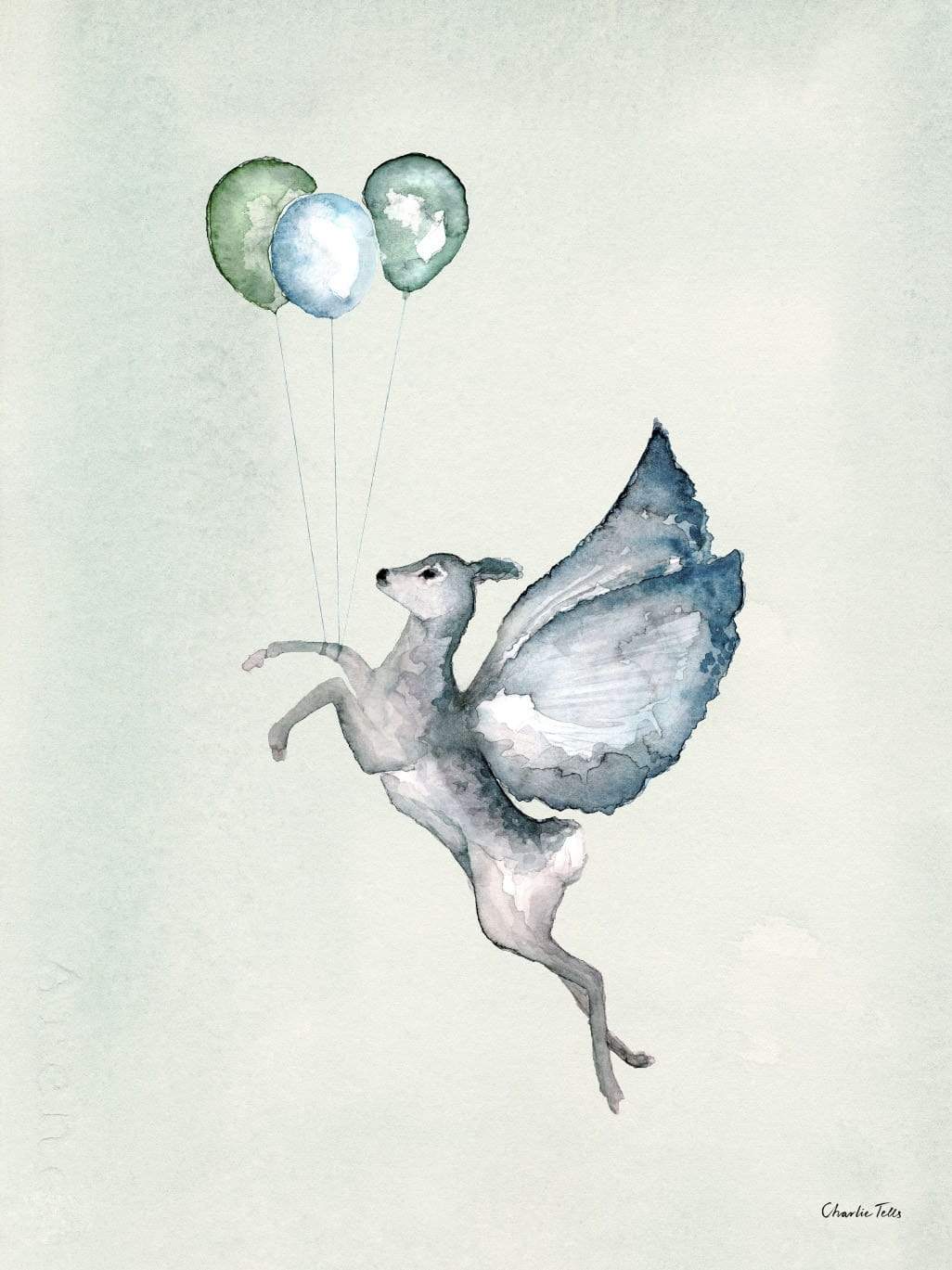 50x70 / mixed Poster rådjuret Nova med ballonger Poster