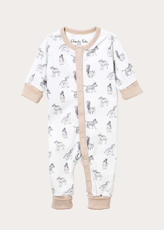 Pyjamas för baby i ekologisk bomull med ekorre och varg