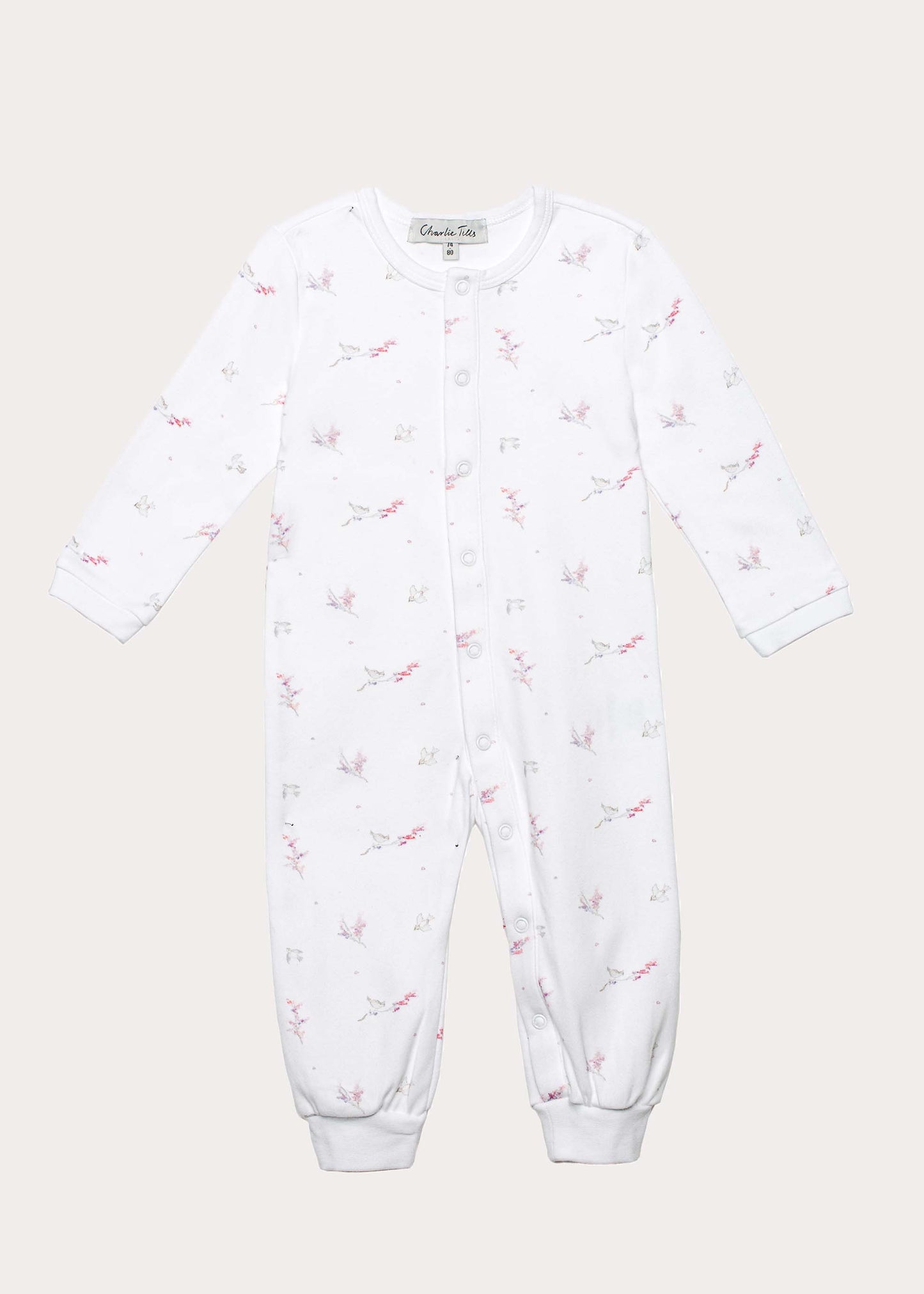 Pyjamas för baby i ekologisk bomull med fåglar