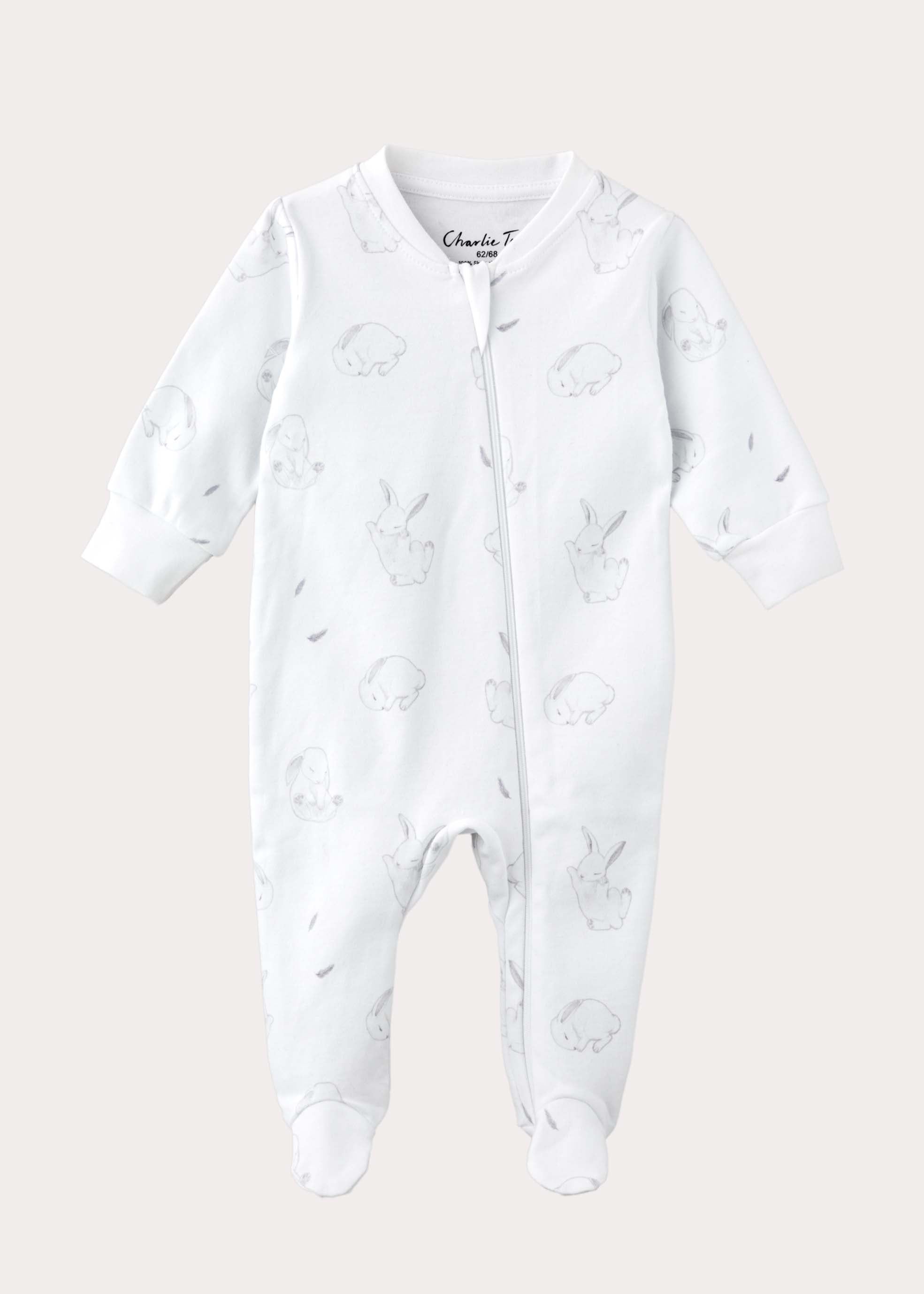 Footed pajamas for baby in organic cotton with rabbits Charlie Tells