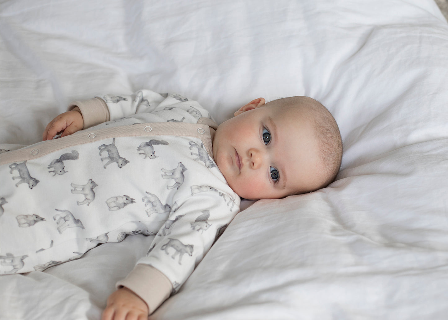 Pyjamas för baby i ekologisk bomull med ekorre och varg