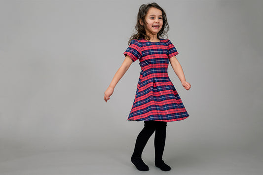 Checkered dress with folded pleats