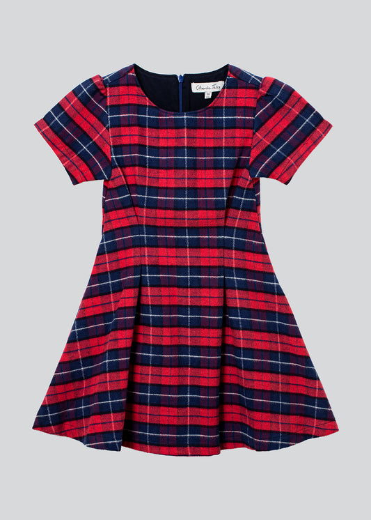 Checkered dress with folded pleats