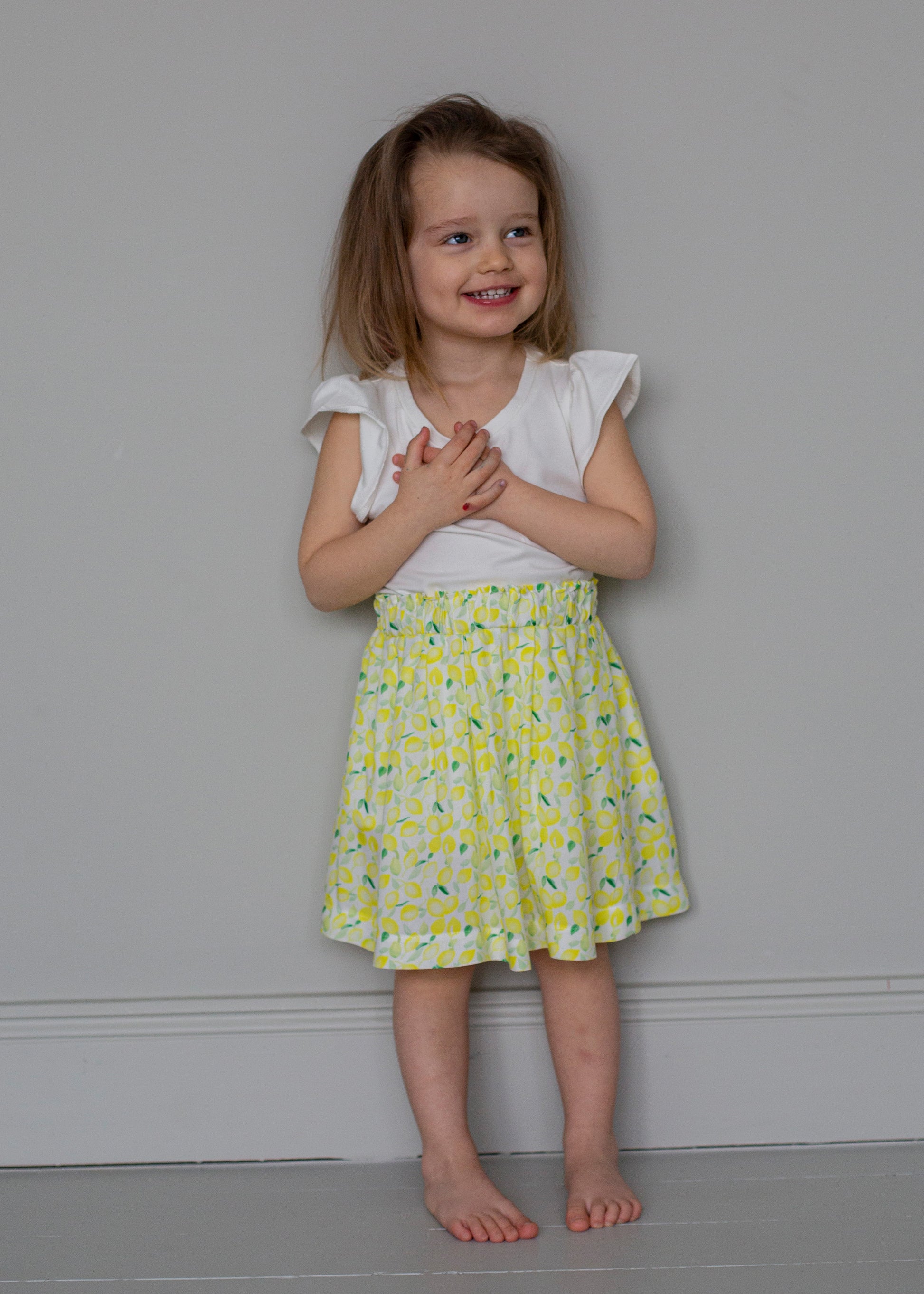 A-linje formad kjol i vävt tyg med citronprint Kjol