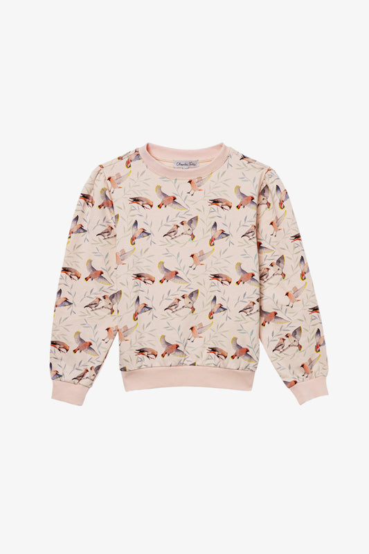 Sweatshirt med puffärm och fågelprint Sweatshirt